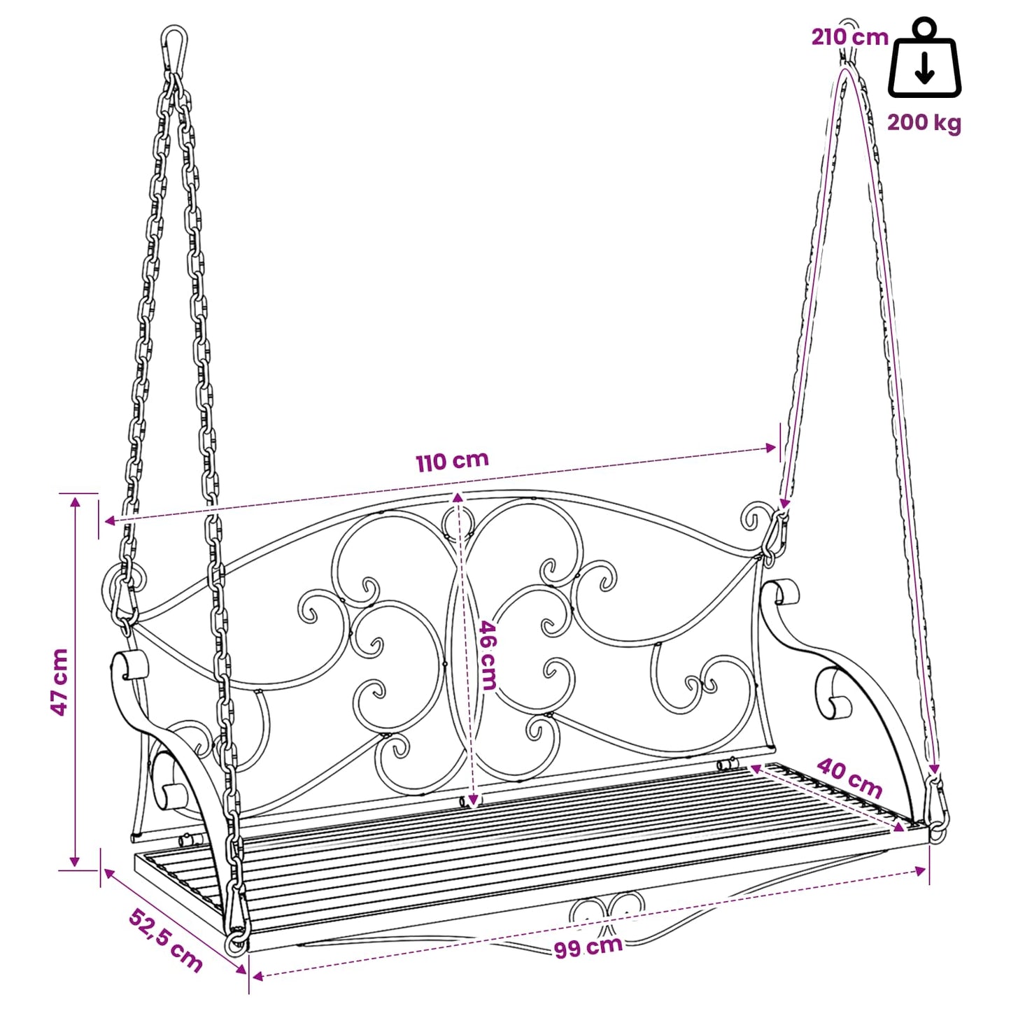 Schommelbank Staal 110 x 52,5 x 47 cm Antiek wit