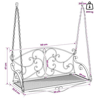 Schommelbank Staal 110 x 52,5 x 47 cm Antiek wit