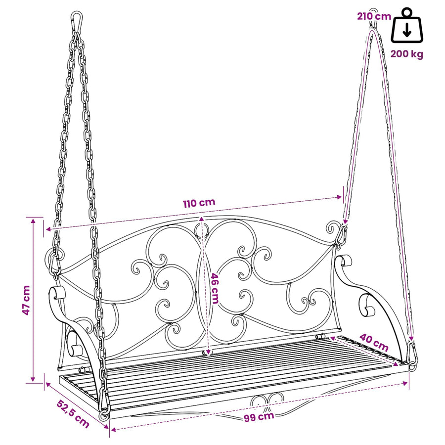 Schommelbank Staal 110 x 52,5 x 47 cm Antiek wit