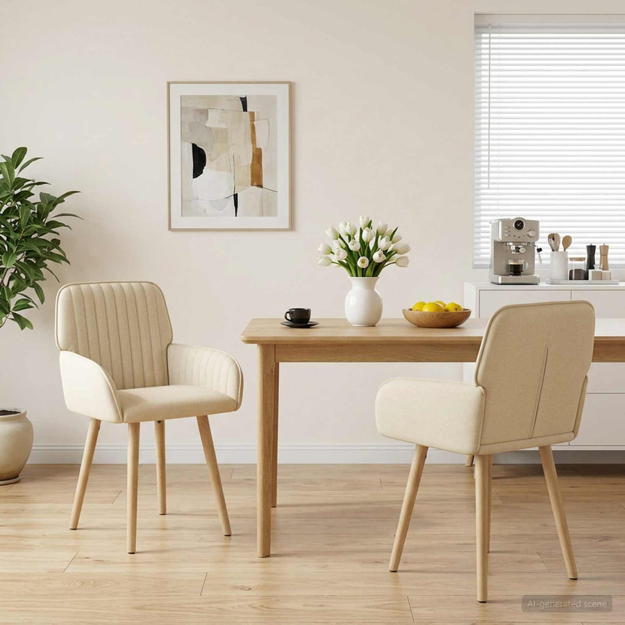 Eettafelstoelen 2 pcs Stof Crèmekleurig 56,5 x 50 x 87,5 cm