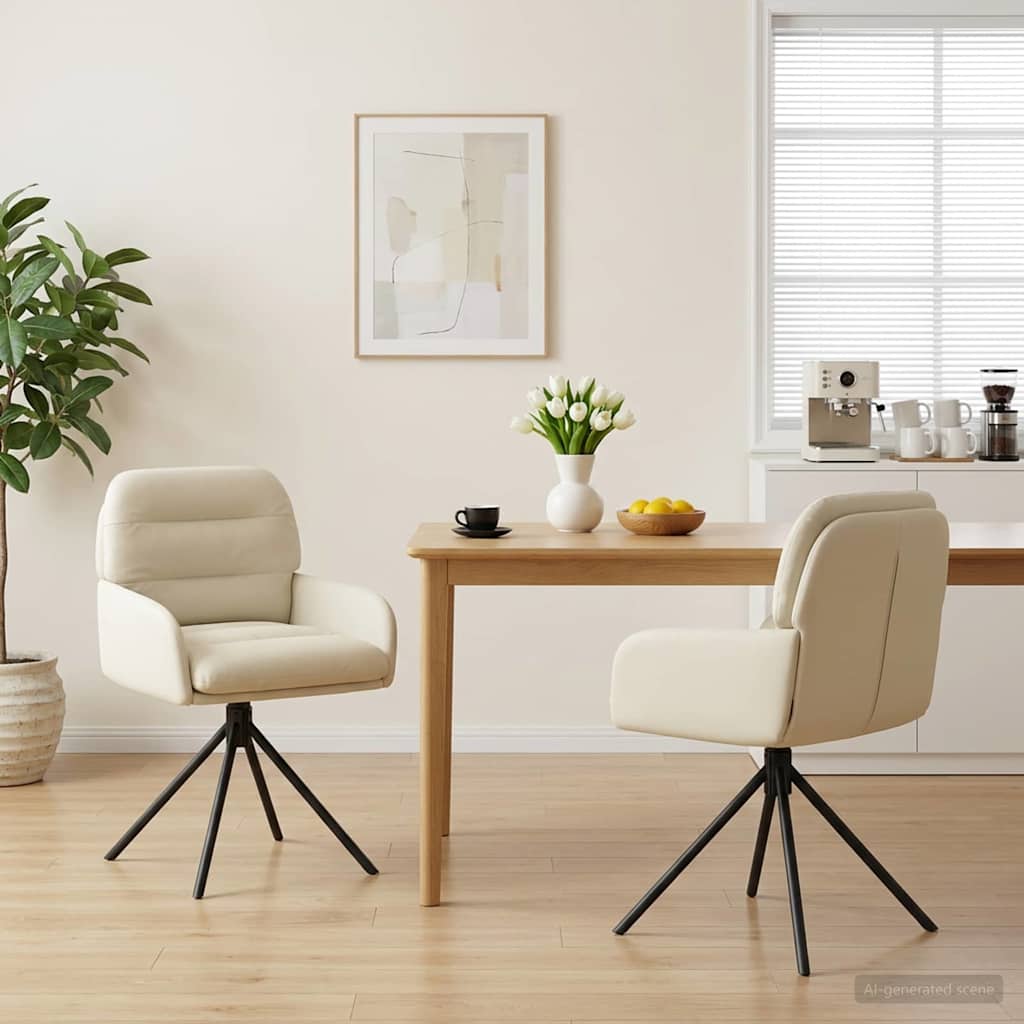 Draai Eetstoelen 2 pcs Kunstleer Crèmekleurig 59 x 59,5 x 90 cm