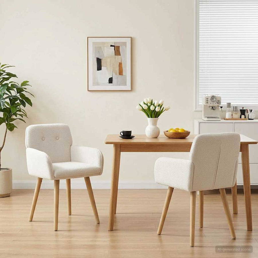 Eettafelstoelen 2 pcs Bouclé Crèmekleurig 59 x 57 x 85 cm