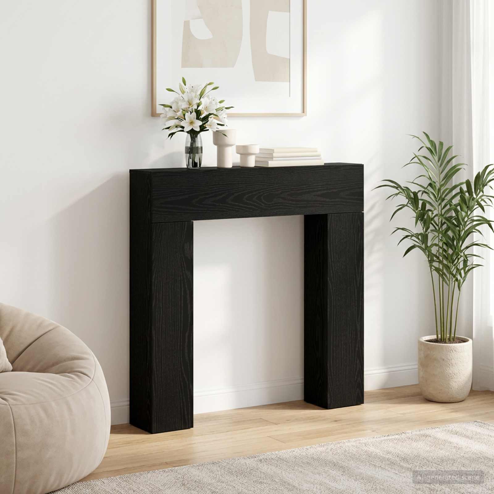 Haardomlijsting Zwart eiken 102 x 18 x 100,5 cm Bewerkt hout