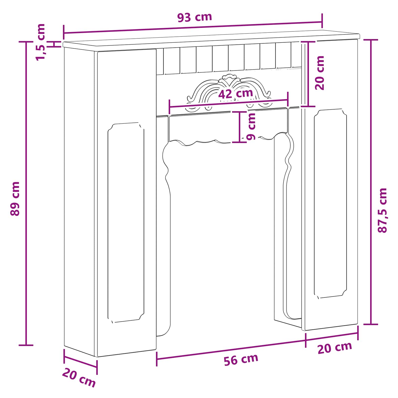 Haardomlijsting Hoogglans Wit 93 x 20 x 89 cm Bewerkt hout