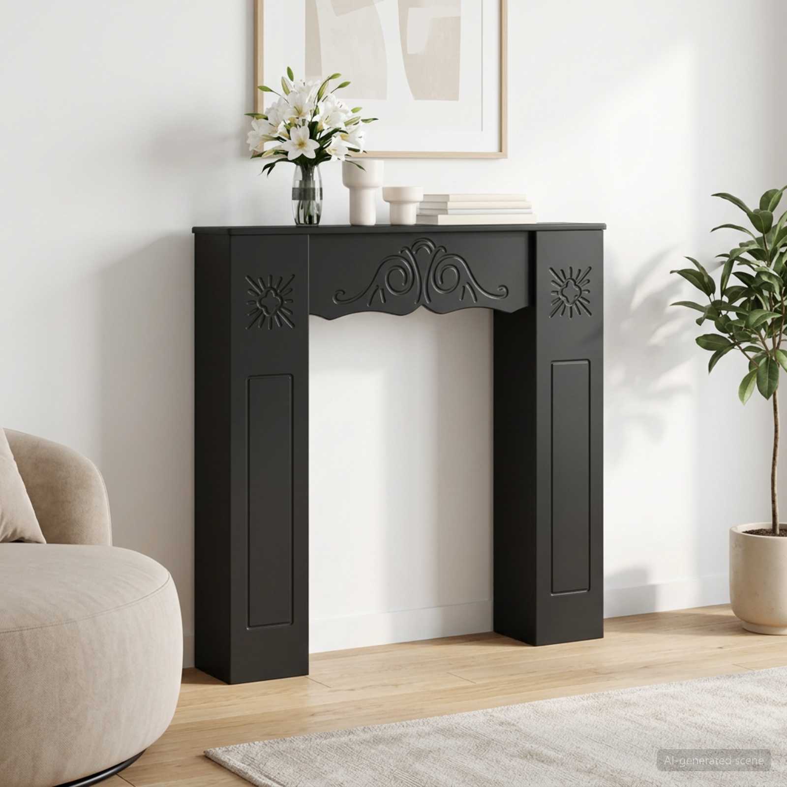 Haardomlijsting Zwart 102 x 20 x 102 cm Bewerkt hout