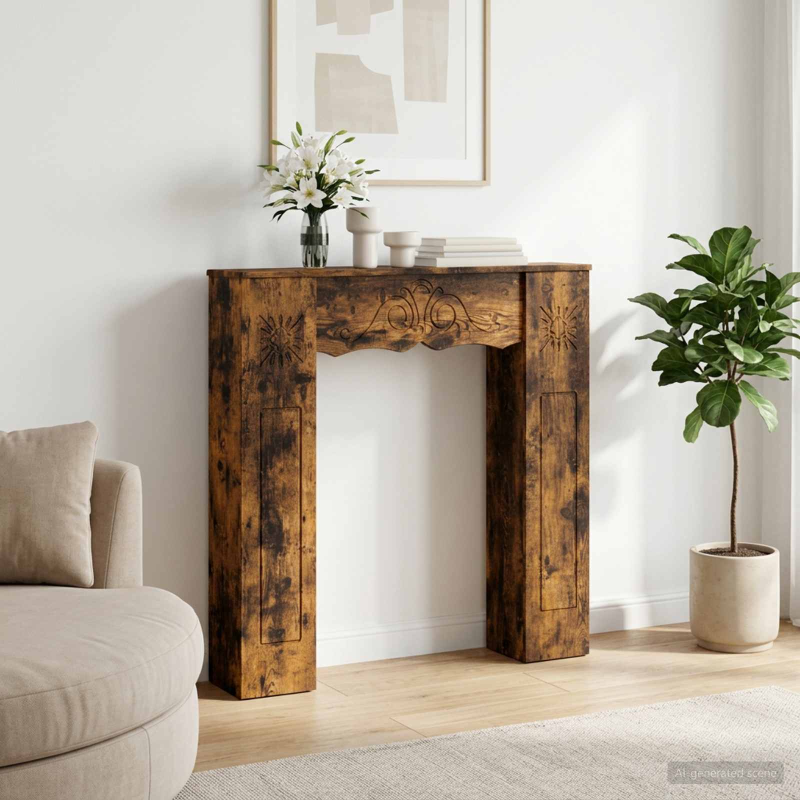 Haardomlijsting Gerookt eiken 102 x 20 x 102 cm Bewerkt hout