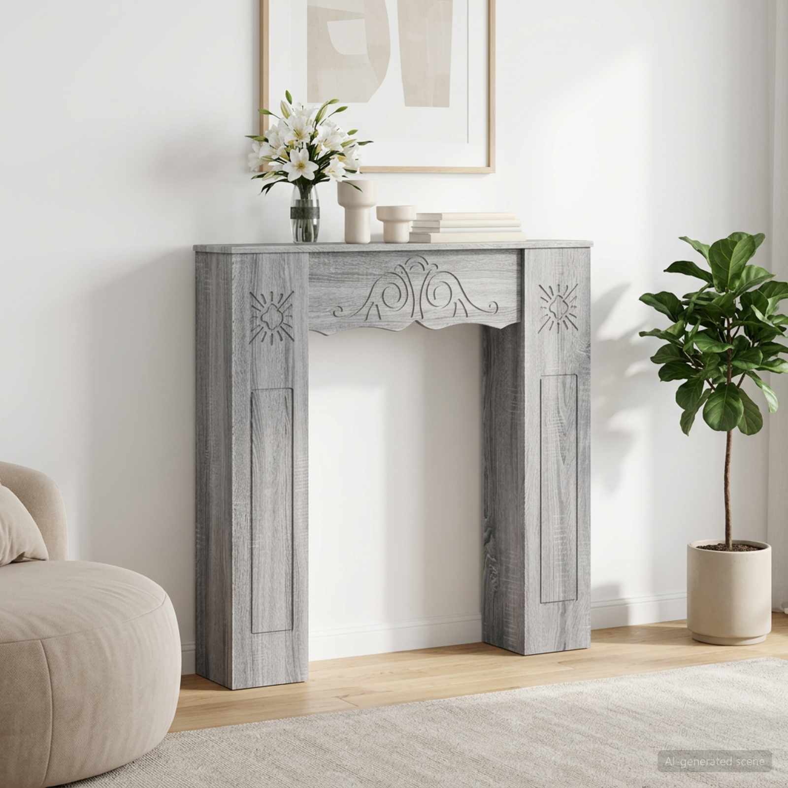 Haardomlijsting Grijs Sonoma 102 x 20 x 102 cm Bewerkt hout