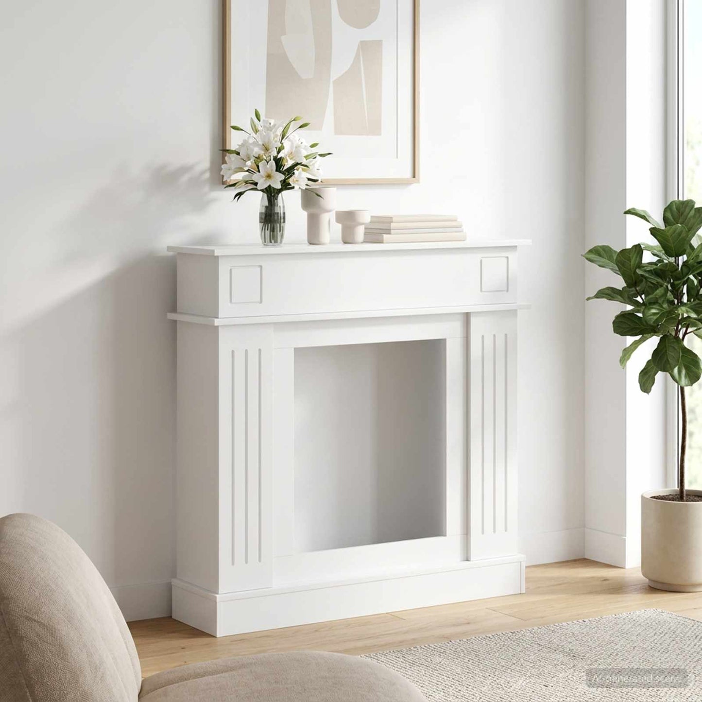 Haardomlijsting Hoogglans Wit 102 x 26 x 100 cm Bewerkt hout