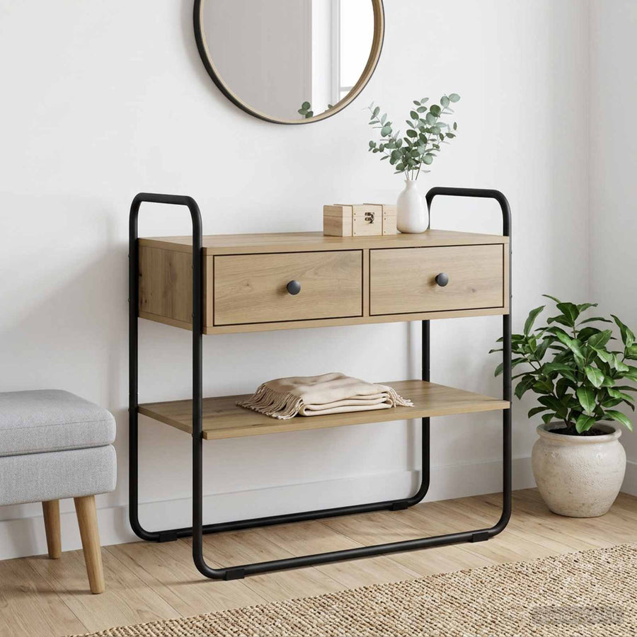Consoletafel Artisanaal eiken 80 x 40 x 75 cm Bewerkt hout