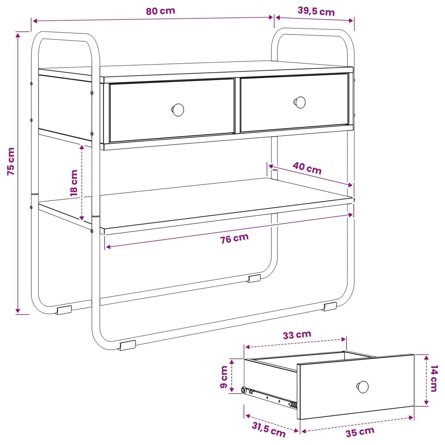 Consoletafel Artisanaal eiken 80 x 40 x 75 cm Bewerkt hout