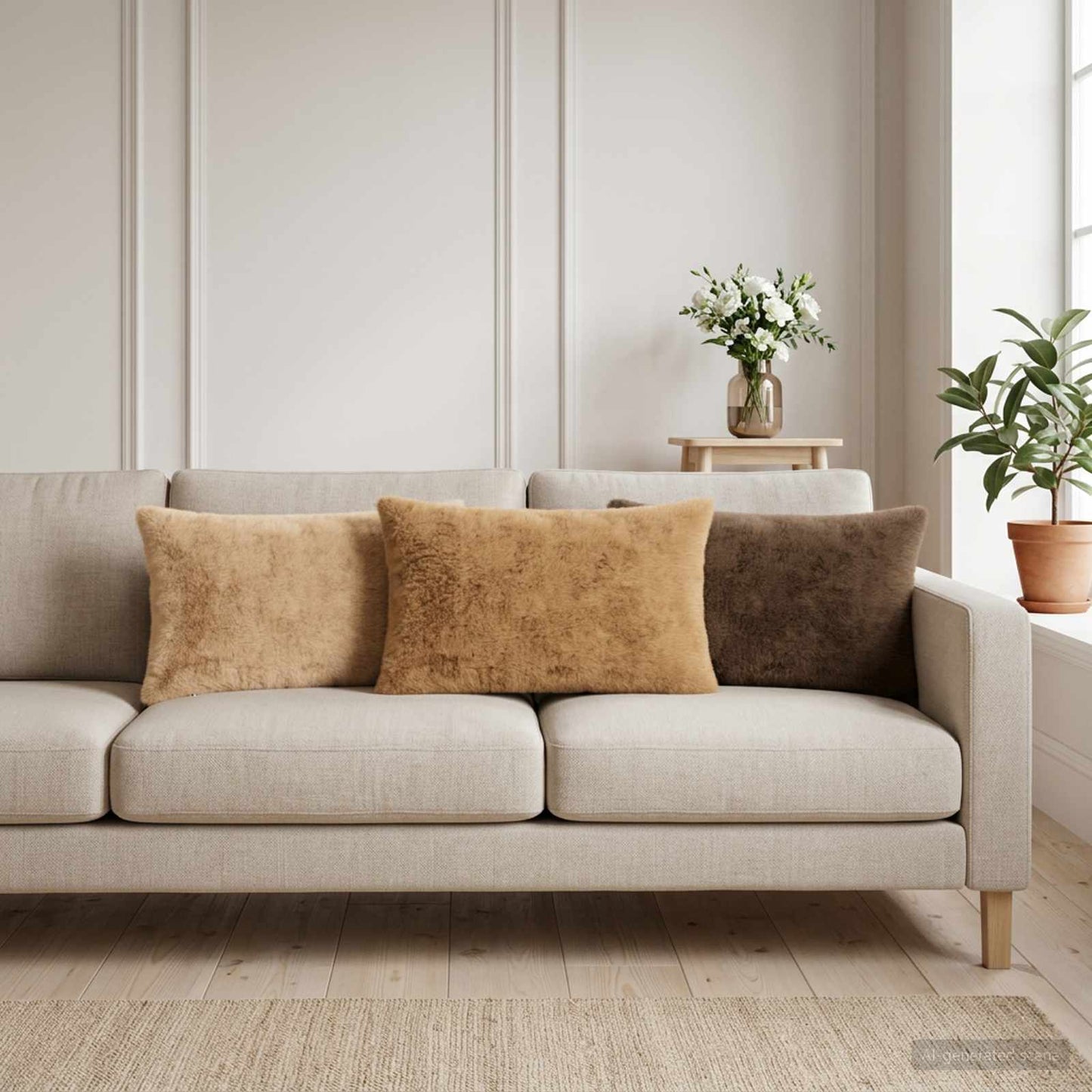 Kussensloop 2 st HEERLEN Taupe 40 x 60 cm Nep Konijnenbont