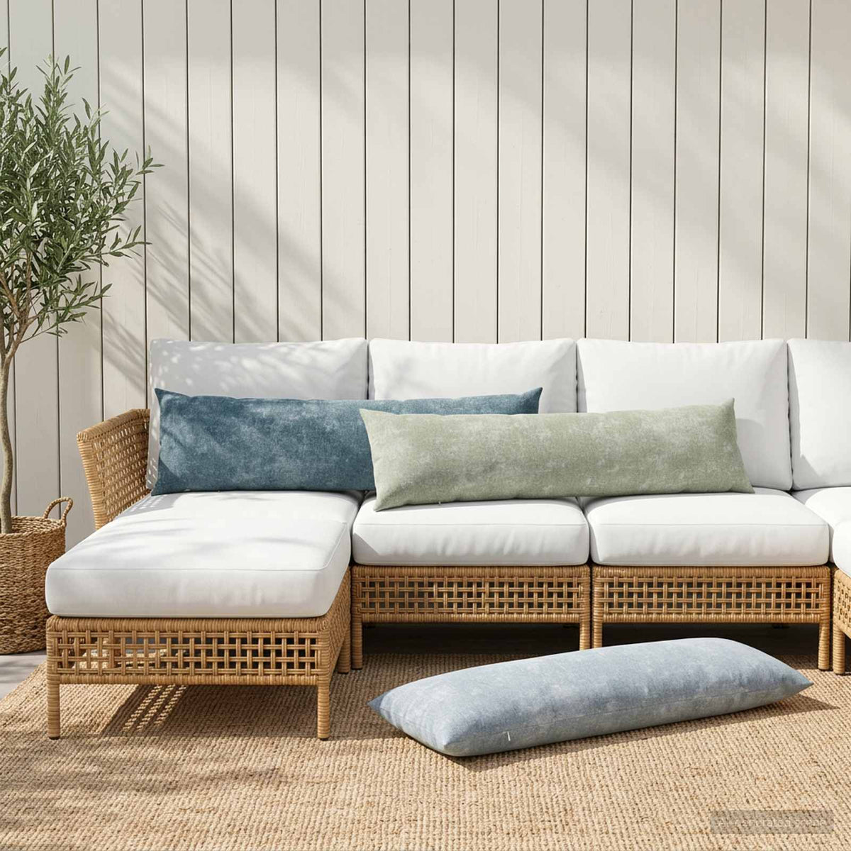 Plaid kussen 2 st HEERLEN Lichtblauw 40 x 145 cm Chenille Stof
