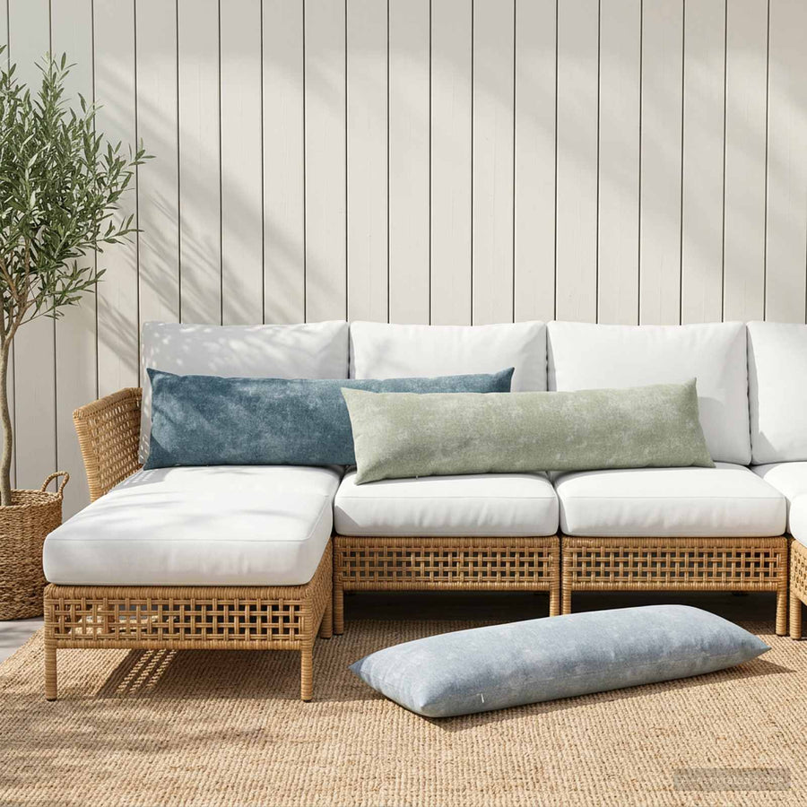 Plaid kussen 2 st HEERLEN Lichtblauw 40 x 145 cm Chenille Stof