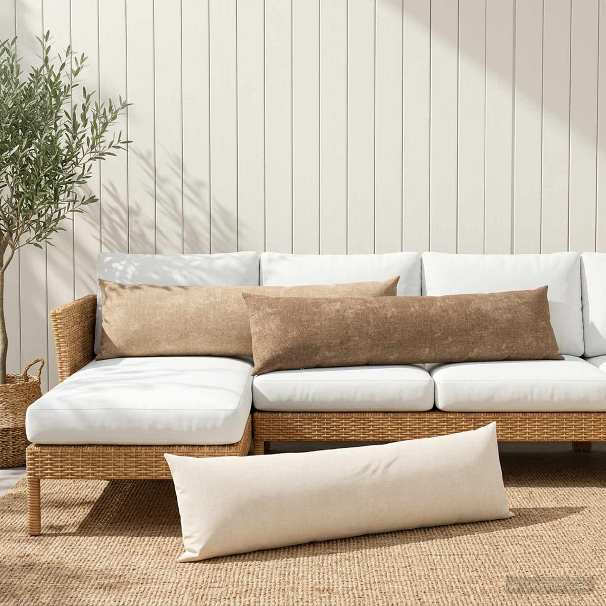 Plaid kussen 2 st HEERLEN Bruin 40 x 145 cm Chenille Stof