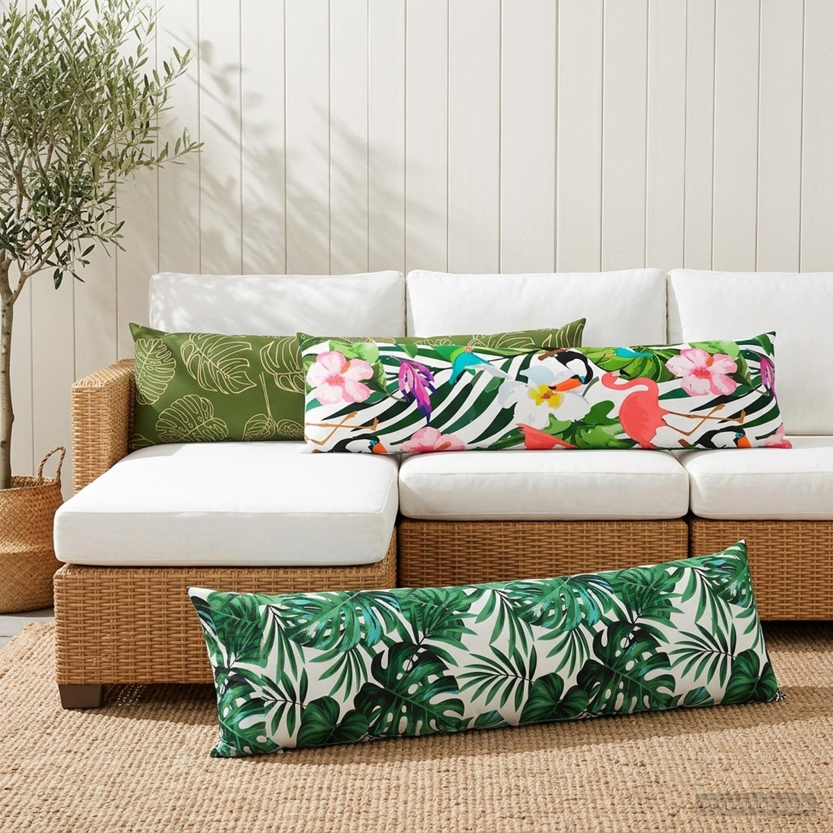 Plaid kussen 2 st HEERLEN Bladontwerp 40 x 145 cm Polyester