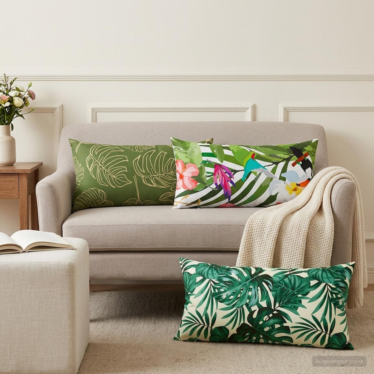 Kussen 2 st HEERLEN Bladpatroon 40 x 80 cm Polyester