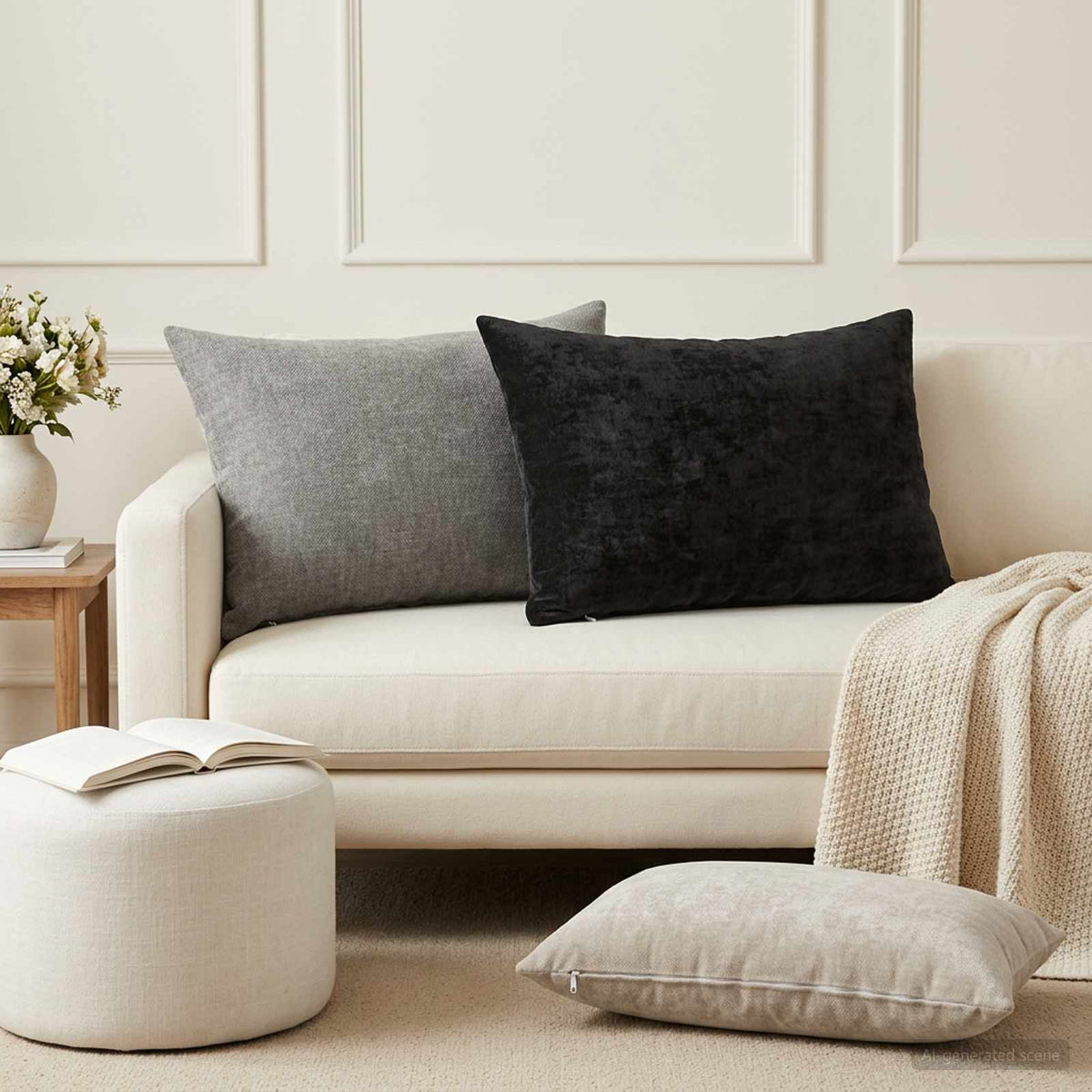 Kussensloop 6 st HEERLEN Donkergrijs 50 x 75 cm Chenille Stof