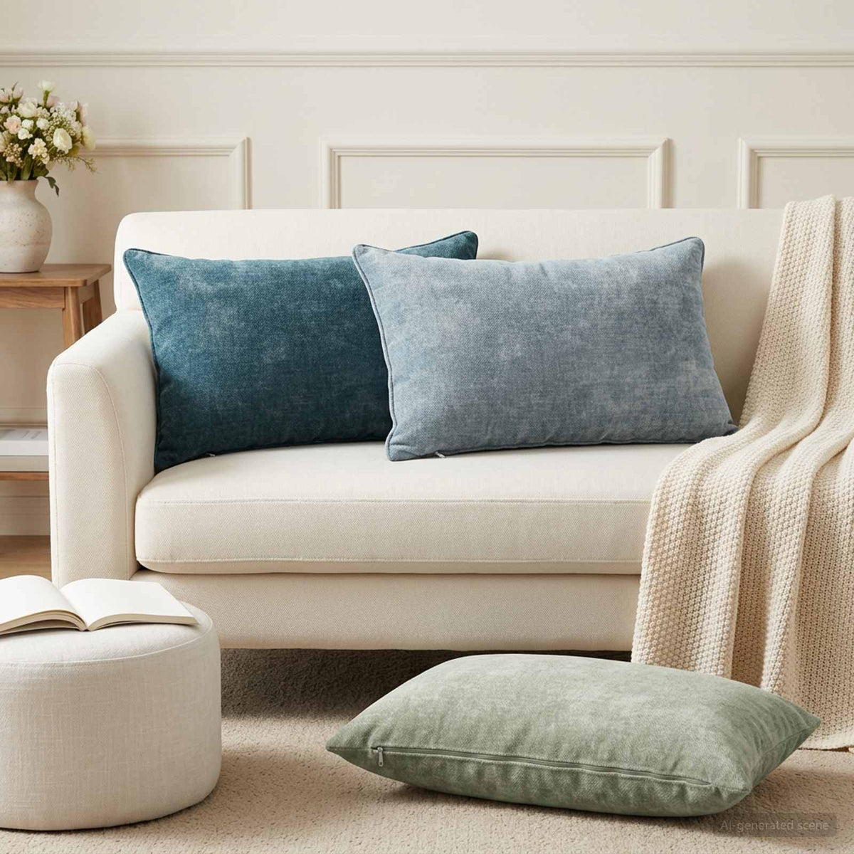 Kussensloop 2 st HEERLEN Lichtblauw 50 x 70 cm Chenille Stof