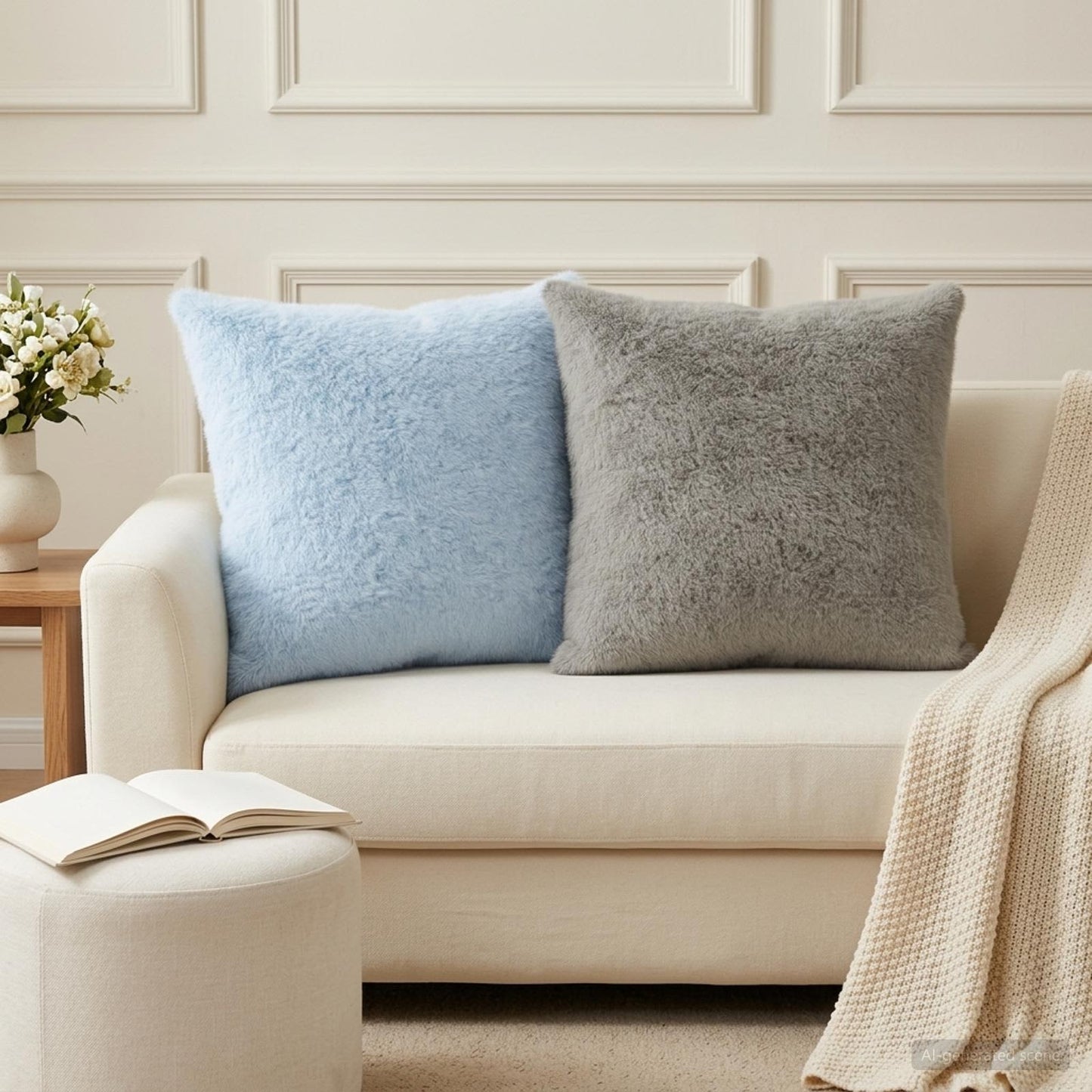 Kussensloop 2 st HEERLEN Lichtgrijs 55 x 55 cm Nep Konijnenbont