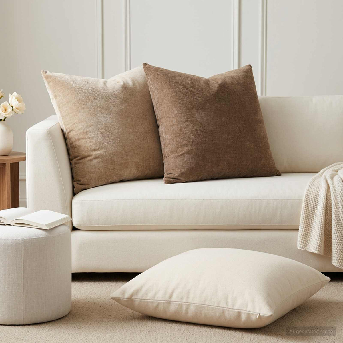 Kussensloop 6 st HEERLEN Taupe 70 x 70 cm Chenille Stof
