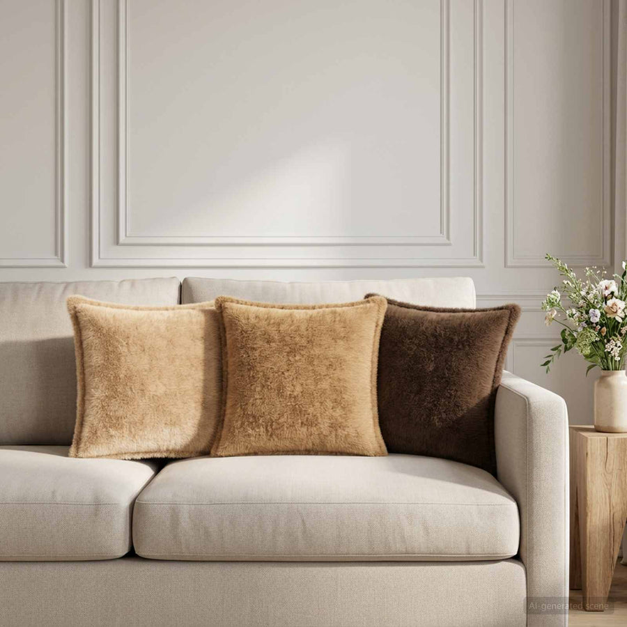 Kussensloop 6 st HOUTEN Licht Bruin 40 x 40 cm Nep Konijnenbont