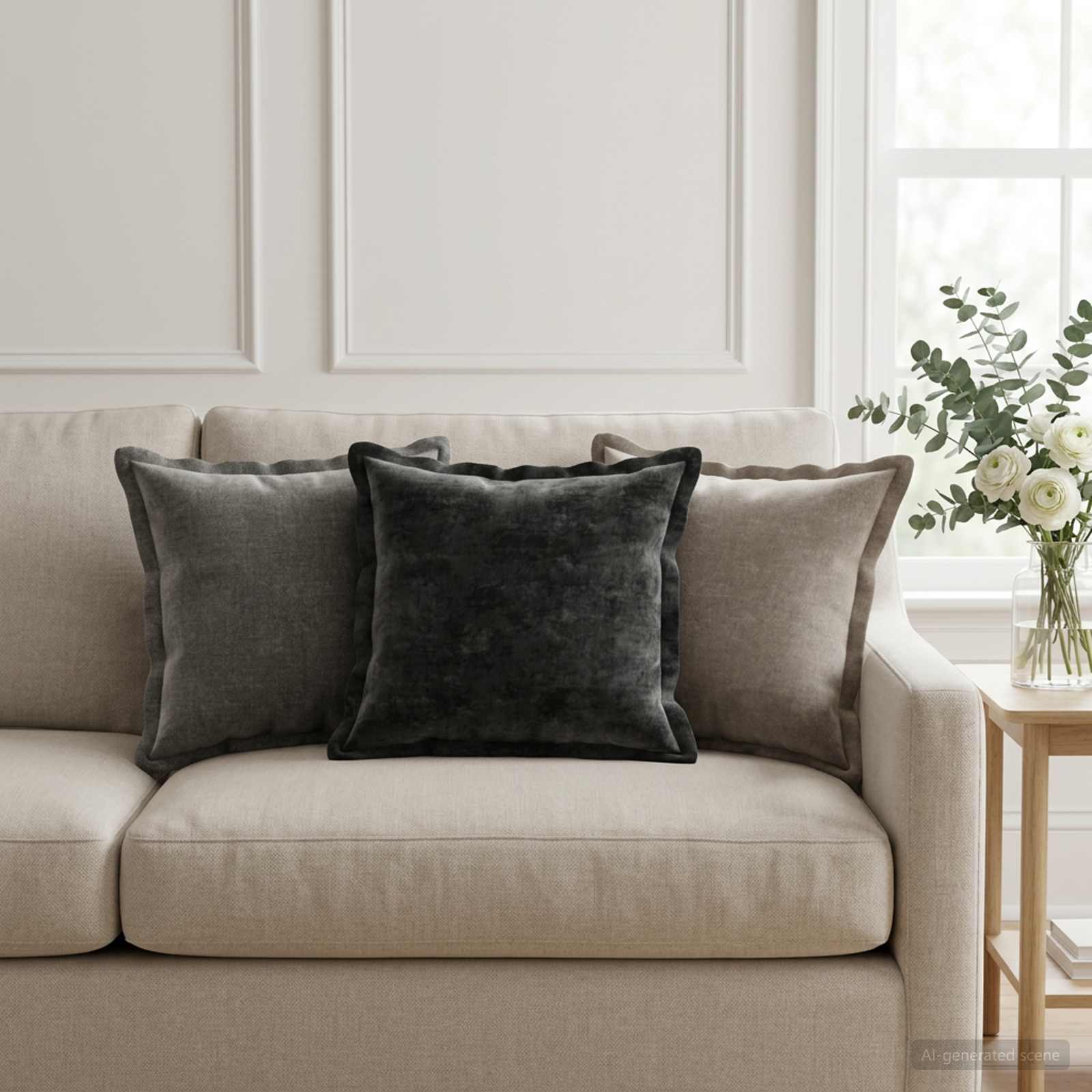 Kussensloop 6 st HOUTEN Antraciet 40 x 40 cm Chenille Stof