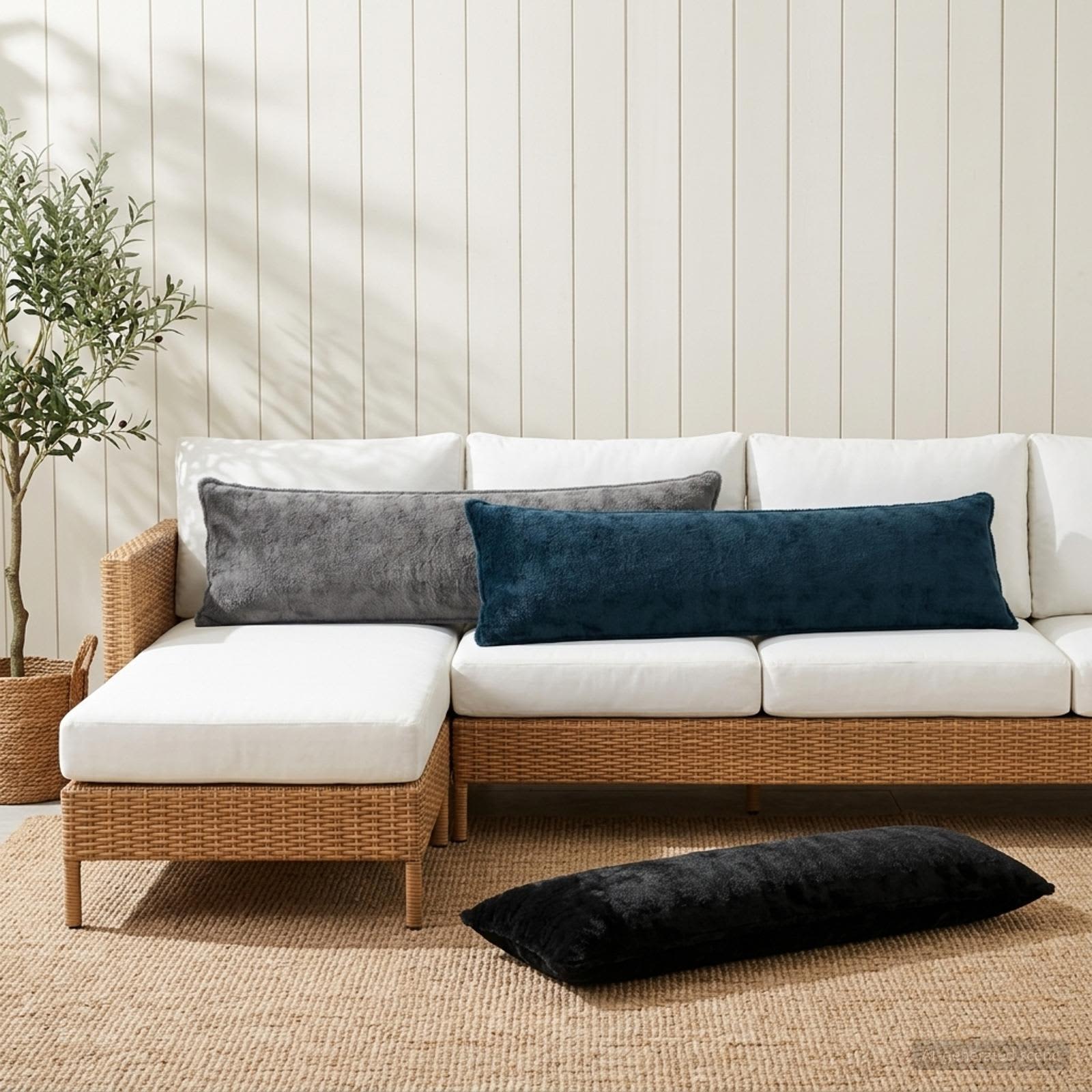 Kussensloop 2 st HOUTEN Zwart 40 x 145 cm Nep Konijnenbont