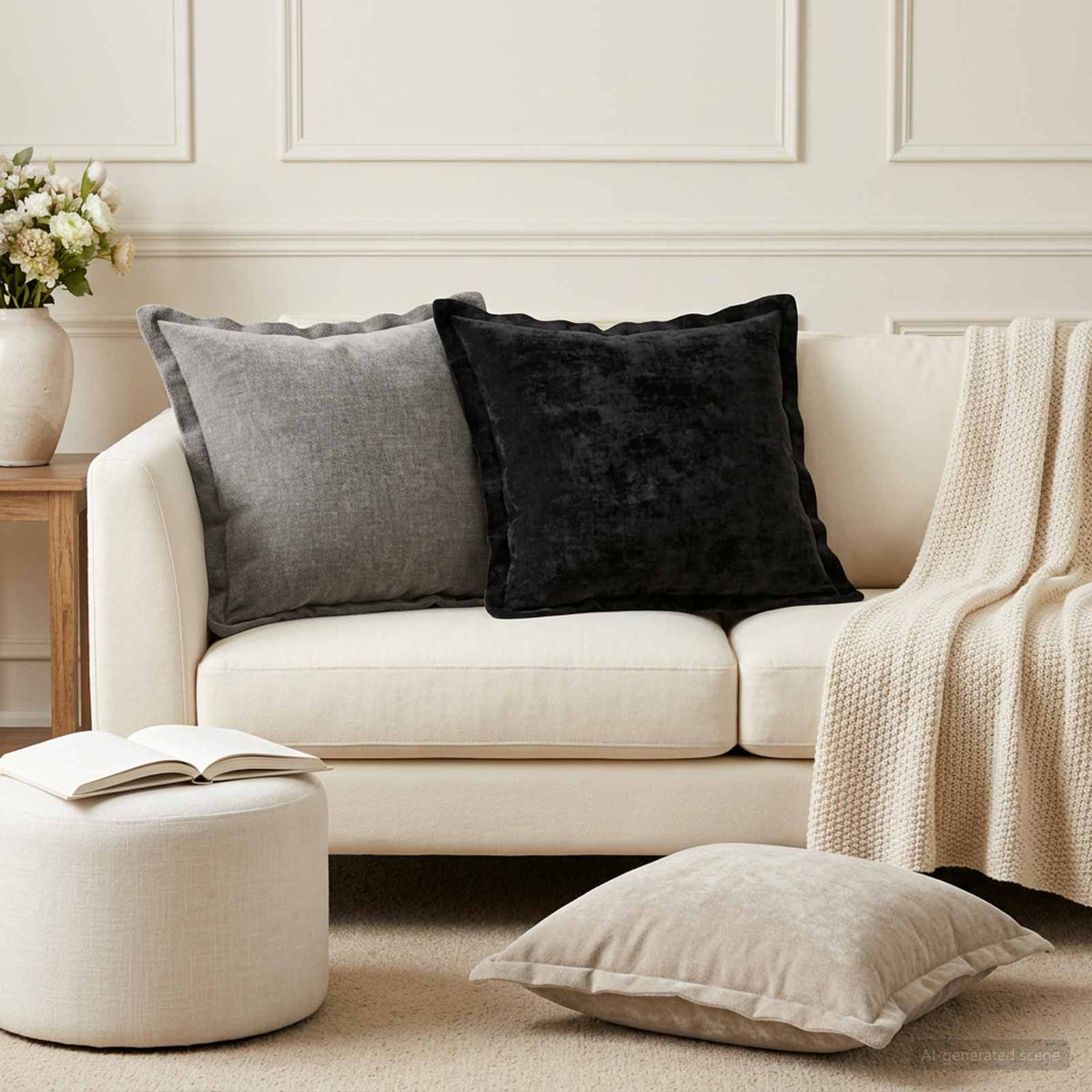 Kussensloop 12 st HOUTEN Antraciet 45 x 45 cm Chenille Stof