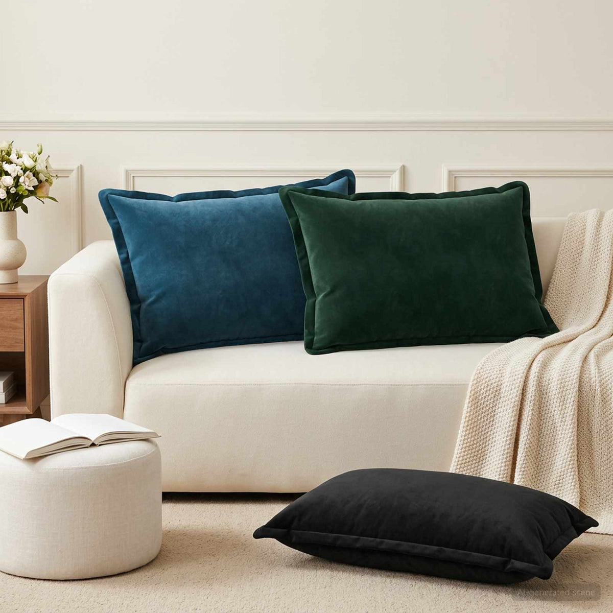 Kussen met kussen HOUTEN 2 st Zwart fluweel