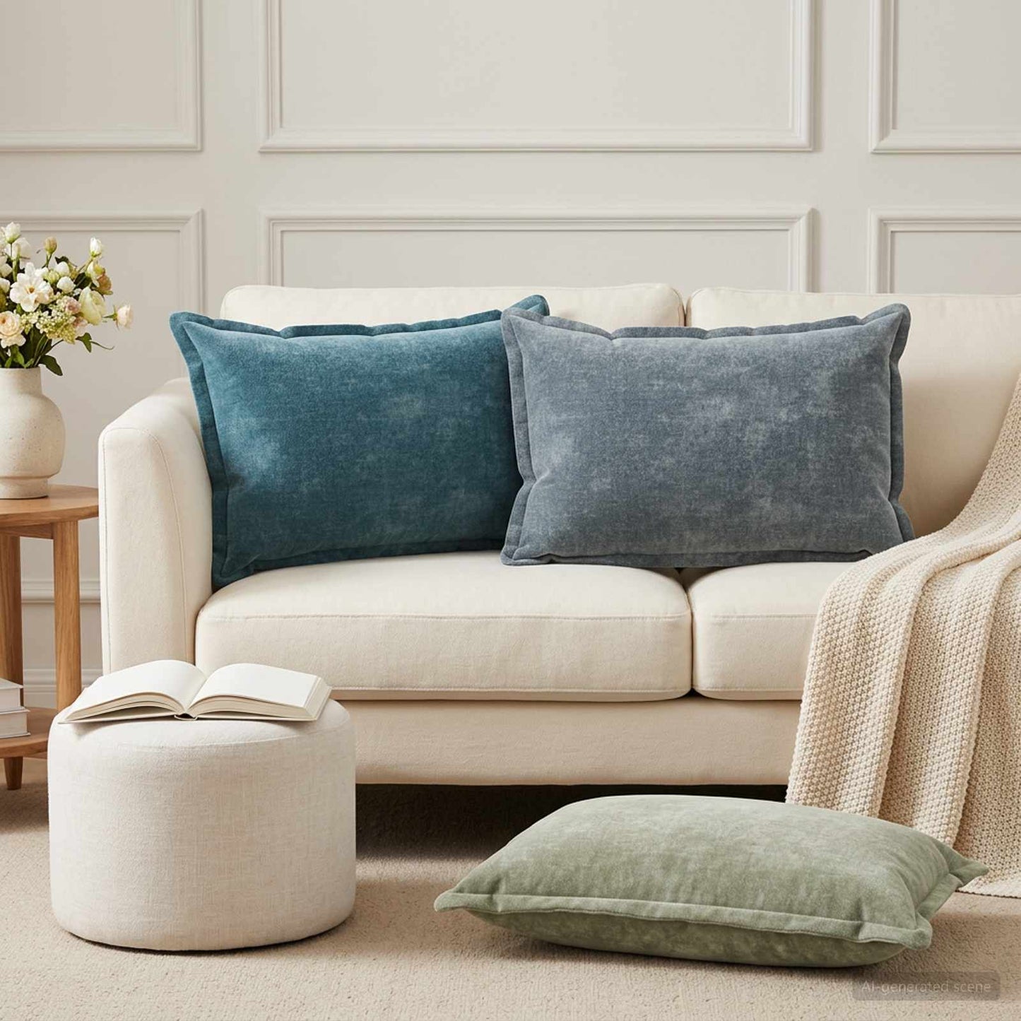 Kussensloop 2 st HOUTEN Lichtblauw 50 x 70 cm Chenille Stof