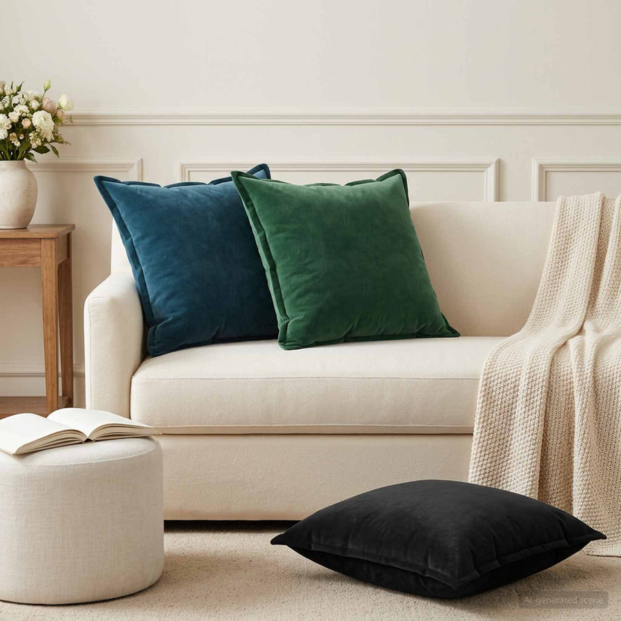 Kussen met kussen HOUTEN 2 st Zwart fluweel
