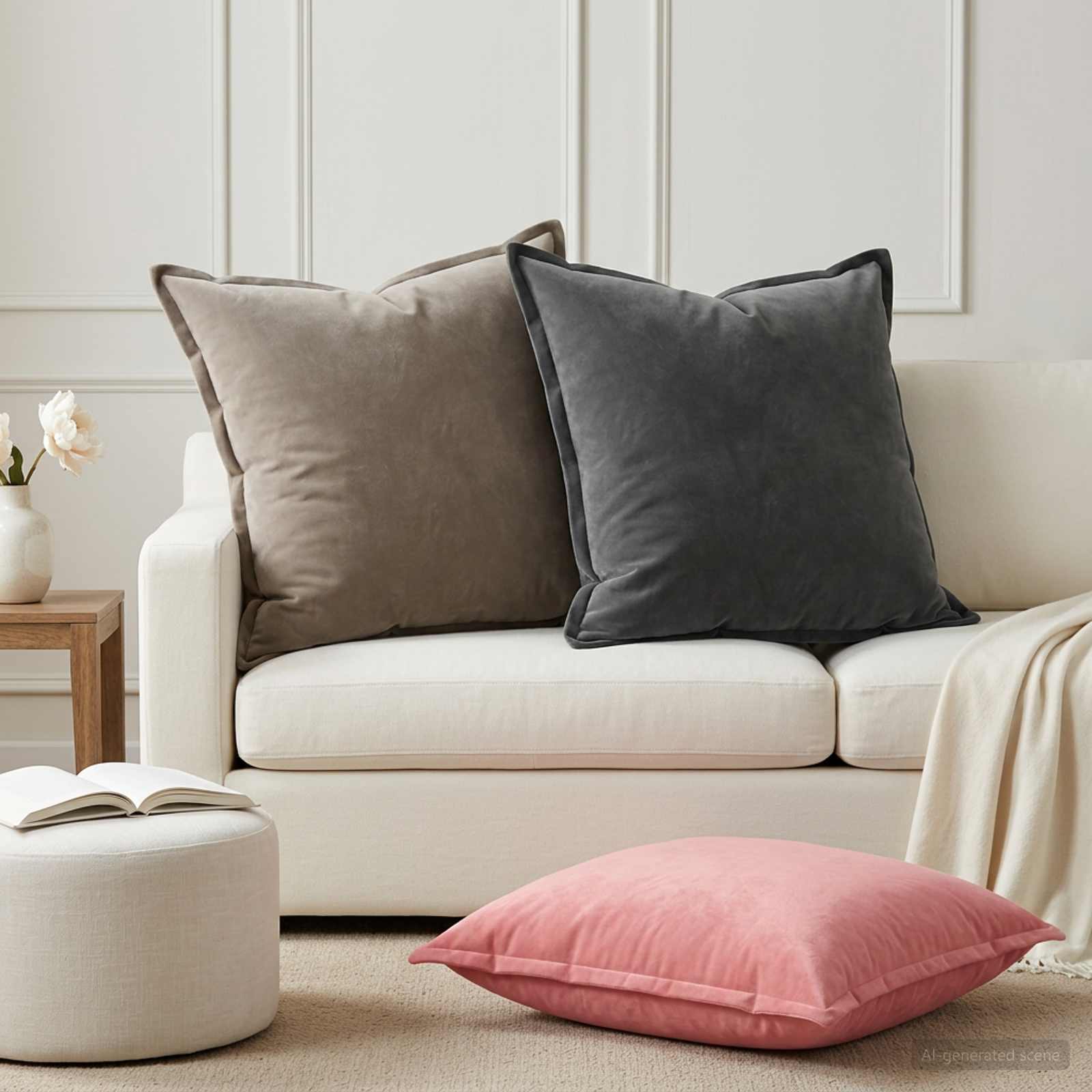 Kussen met kussen HOUTEN 2 st Roze fluweel
