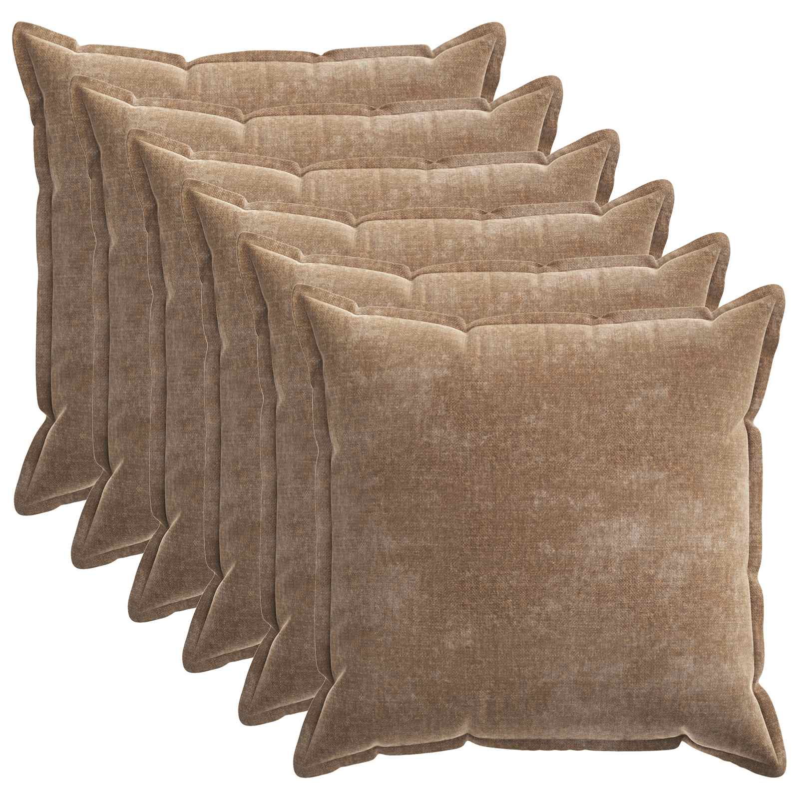 Kussensloop 6 st HOUTEN Bruin 70 x 70 cm Chenille Stof