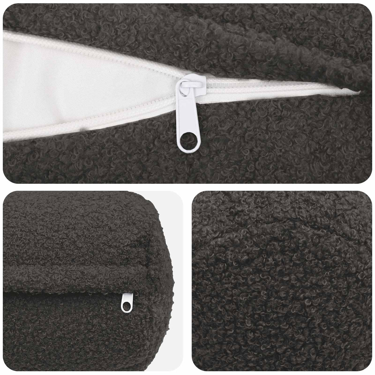 Kussensloop 6 pcs HEERLEN Donkergrijs Ø 15 x 40 cm Bouclé