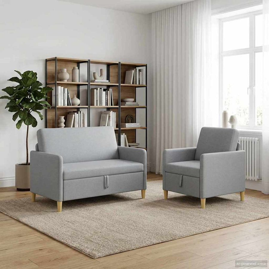 Bankenset met opbergruimte 2 pcs Lichtgrijs Polyester