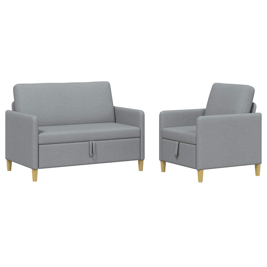 Bankenset met opbergruimte 2 pcs Lichtgrijs Polyester