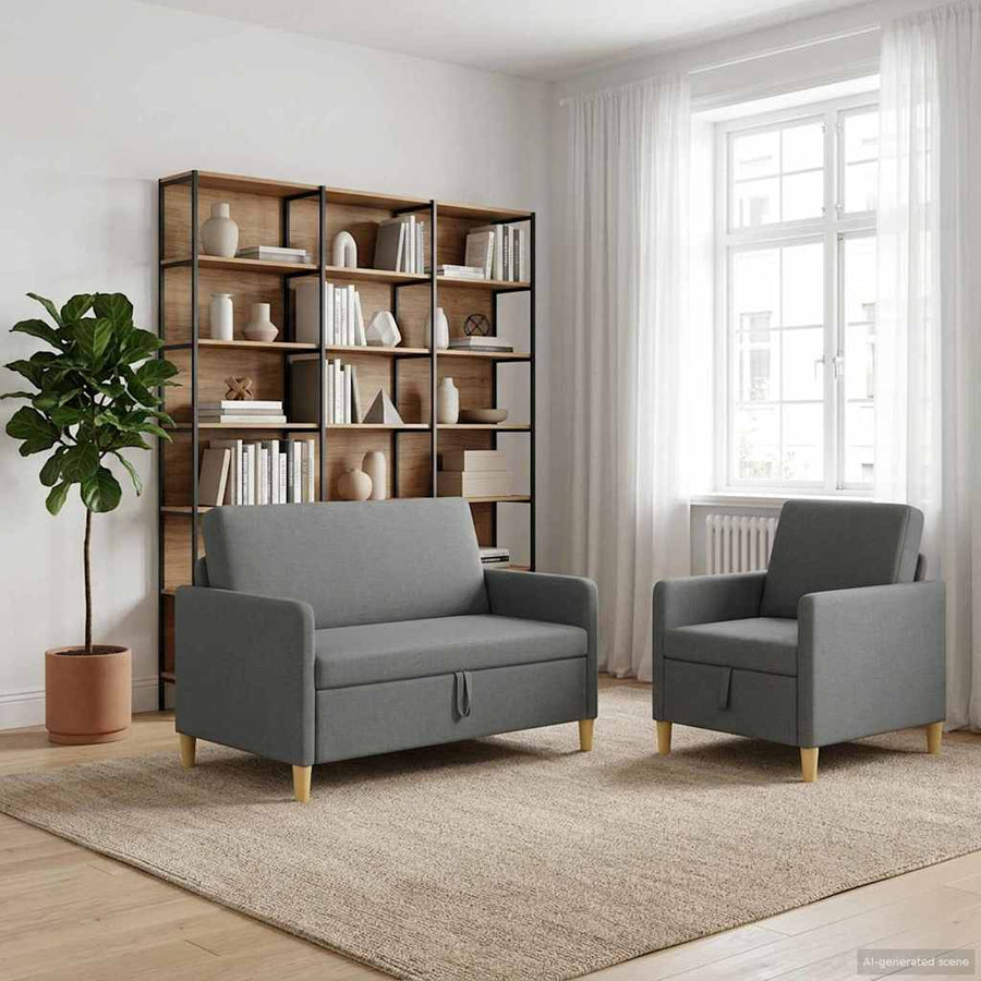 Bankenset met opbergruimte 2 pcs Donkergrijs Polyester