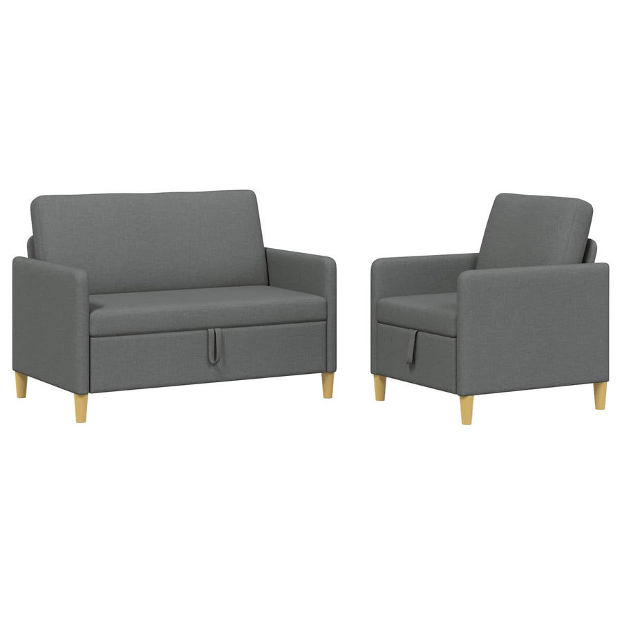 Bankenset met opbergruimte 2 pcs Donkergrijs Polyester