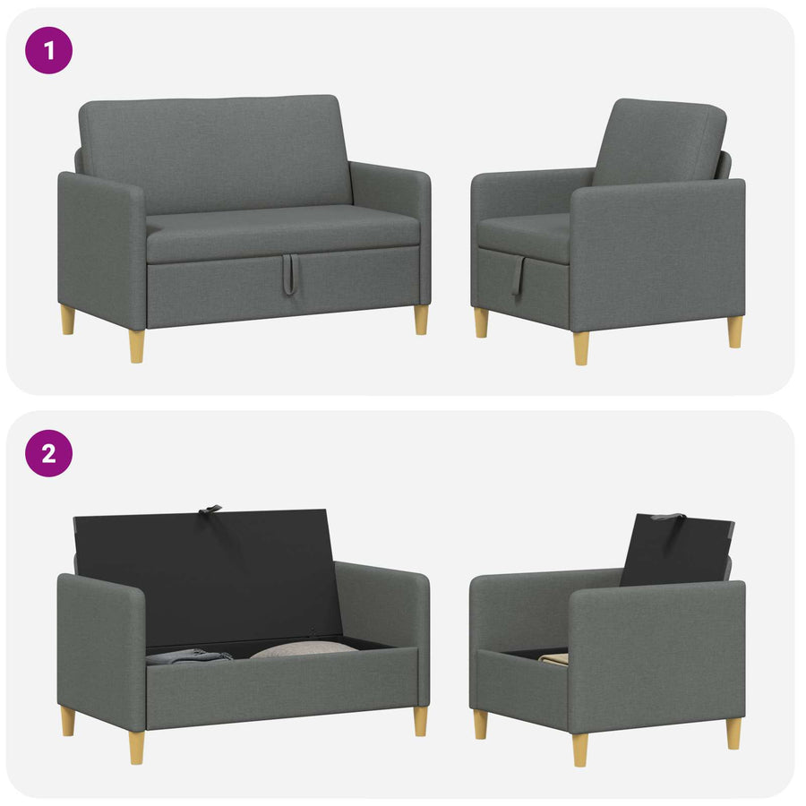 Bankenset met opbergruimte 2 pcs Donkergrijs Polyester