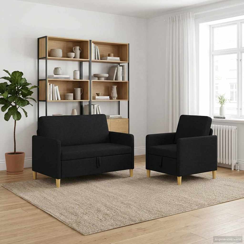 Bankenset met opbergruimte 2 pcs Zwart Polyester