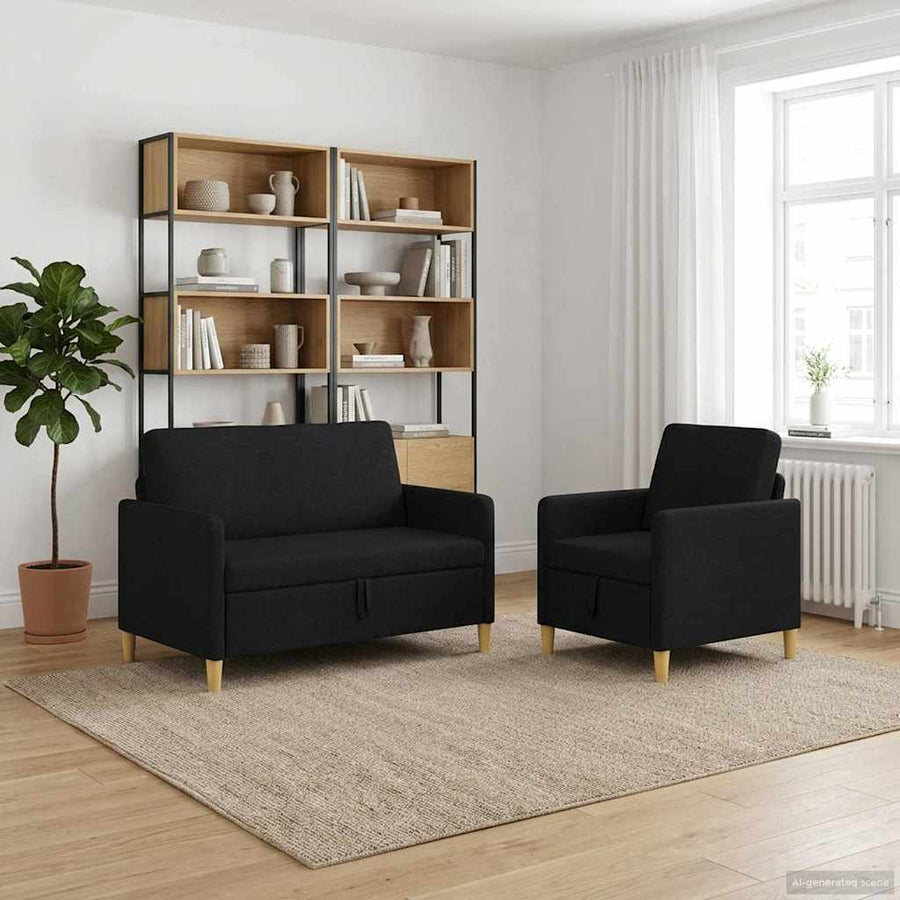 Bankenset met opbergruimte 2 pcs Zwart Polyester