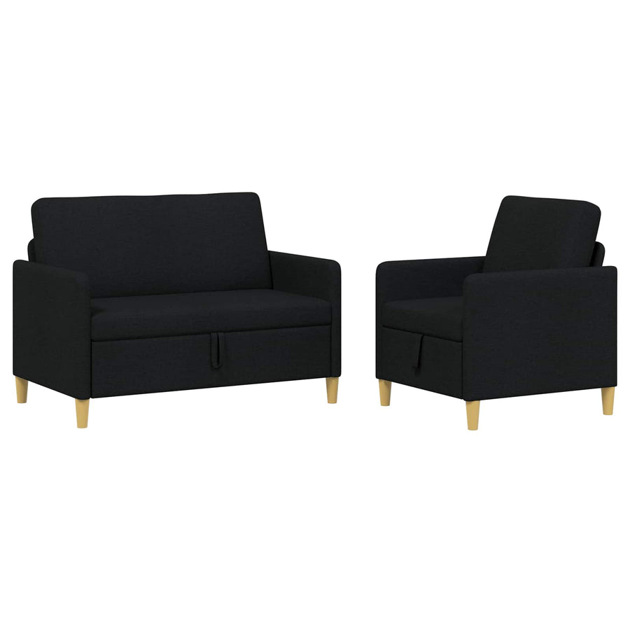 Bankenset met opbergruimte 2 pcs Zwart Polyester