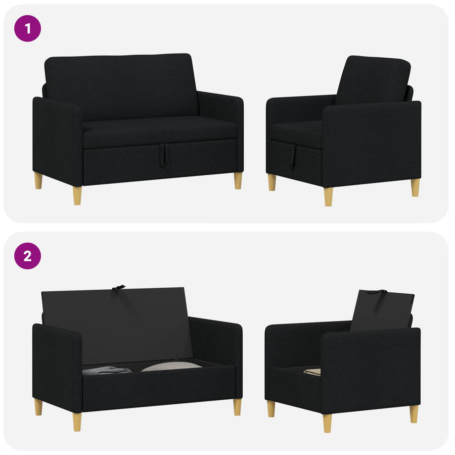 Bankenset met opbergruimte 2 pcs Zwart Polyester