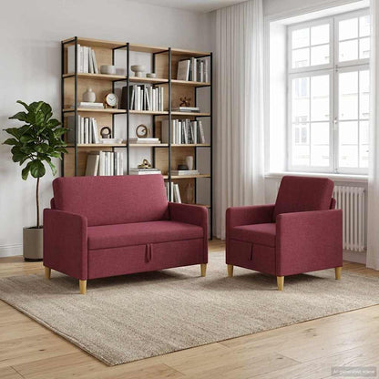 Bankenset met opbergruimte 2 pcs Wijnrood Polyester