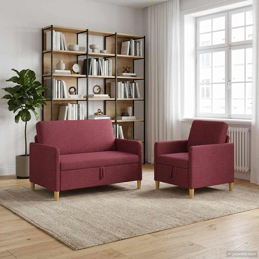 Bankenset met opbergruimte 2 pcs Wijnrood Polyester