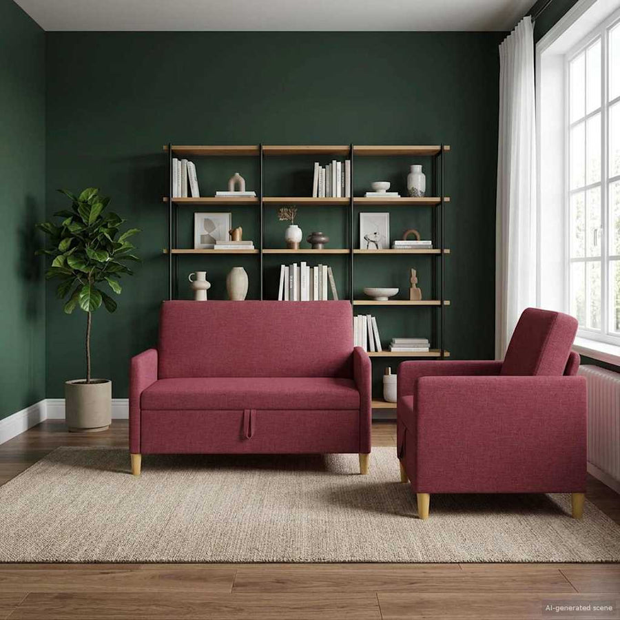 Bankenset met opbergruimte 2 pcs Wijnrood Polyester