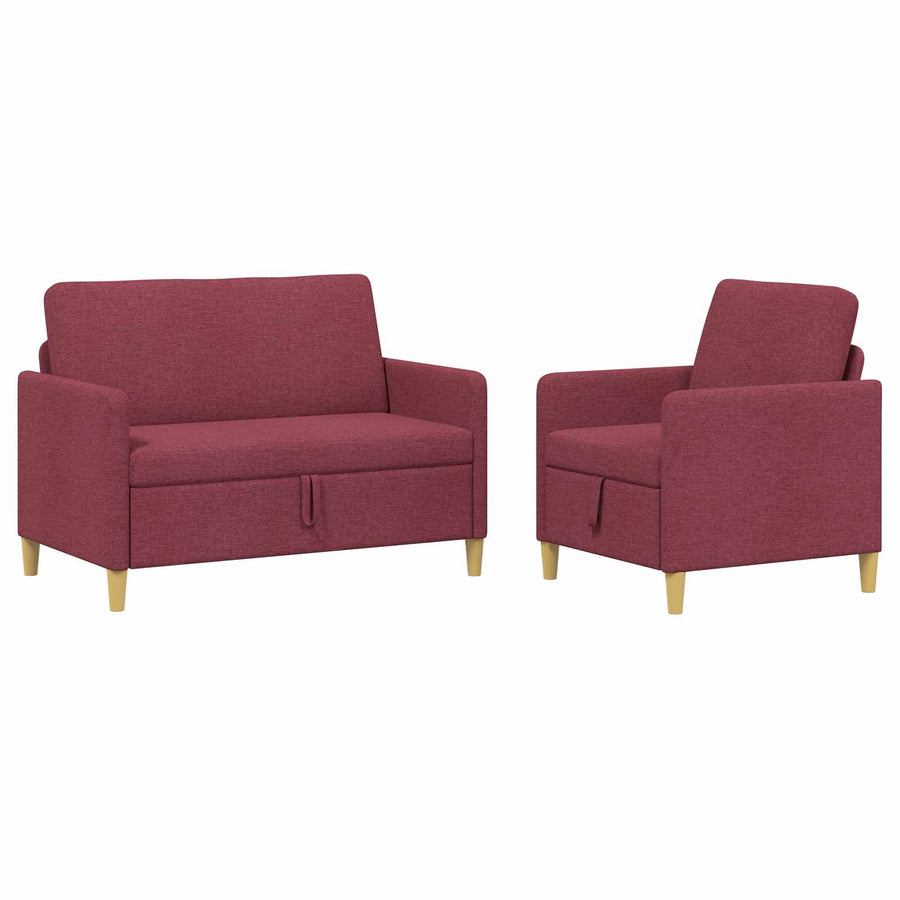 Bankenset met opbergruimte 2 pcs Wijnrood Polyester