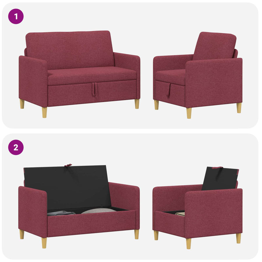 Bankenset met opbergruimte 2 pcs Wijnrood Polyester
