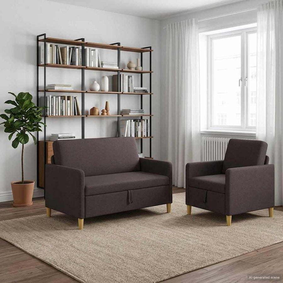 Bankenset met opbergruimte 2 pcs Donkerbruin Polyester