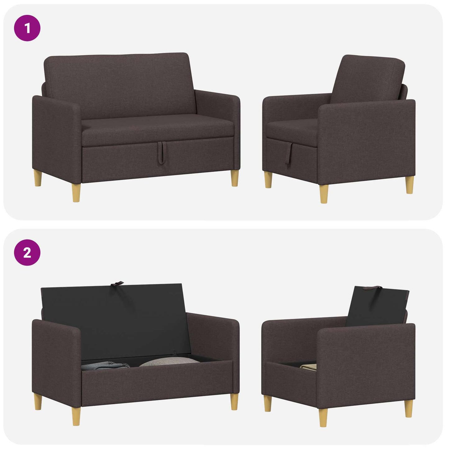 Bankenset met opbergruimte 2 pcs Donkerbruin Polyester